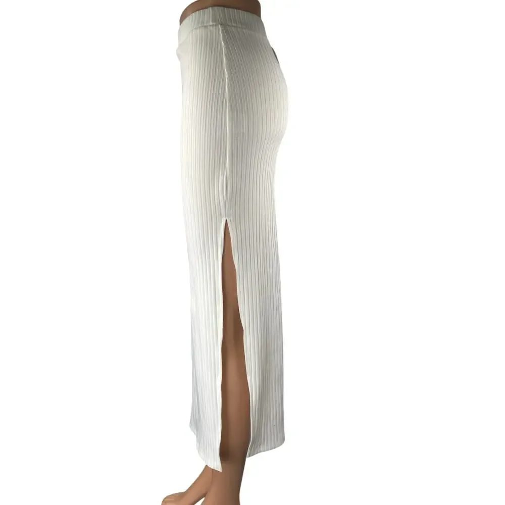 NEW Princess Polly Ellie White High Waisted Side Slit Midi Slip Skirt Size 4